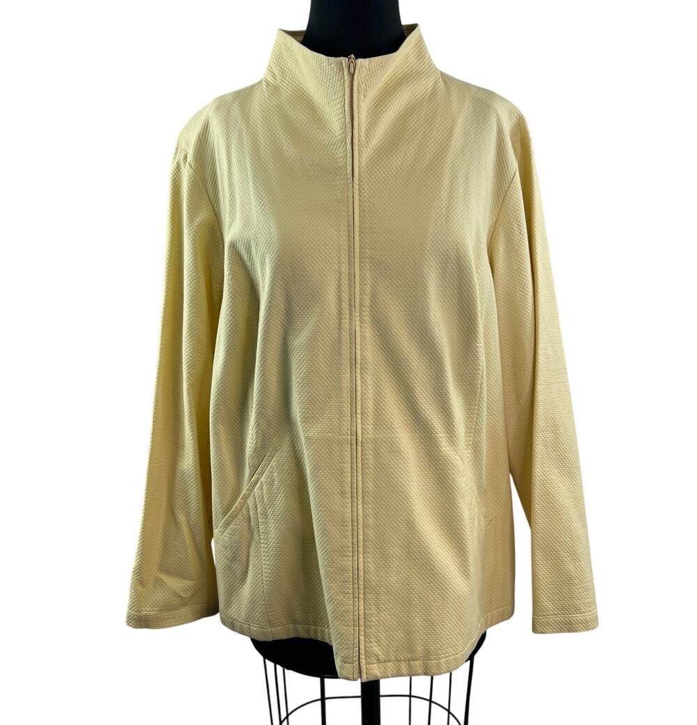 Vintage EILEEN FISHER Yellow Jacket Cotton Stretch Waffle Quilted Full Zip 1X